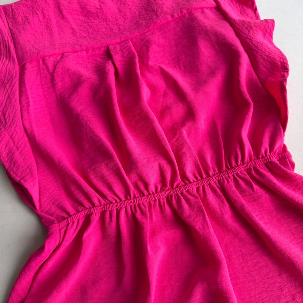 Monteau Los Angeles Women XS Hot Pink Ruched FlutterSleeve Mini Dress Barbiecore - Picture 13 of 13